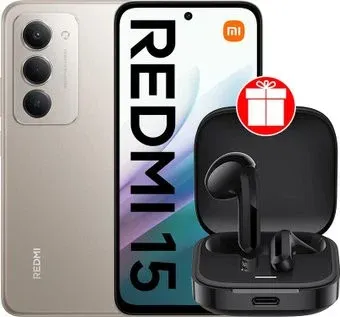 Xiaomi Redmi 15 4G 8GB/256GB международная версия (титановый) + наушники Xiaomi Redmi Buds 6 Active M2344E1 (черный) по акции