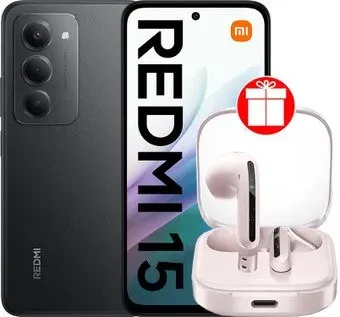 Xiaomi Redmi 15 4G 8GB/256GB международная версия (черный) + наушники Xiaomi Redmi Buds 6 Active M2344E1 (розовый) по акции