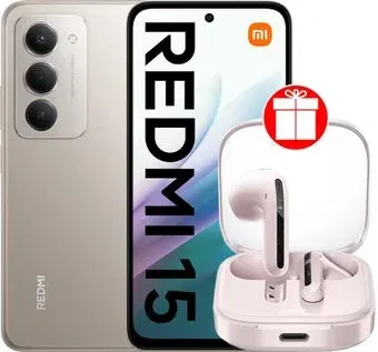 Xiaomi Redmi 15 4G 6GB/128GB международная версия (титановый) + наушники Xiaomi Redmi Buds 6 Active M2344E1 (розовый) по акции