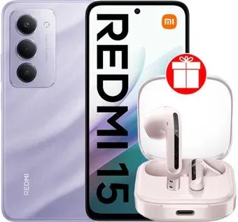 Xiaomi Redmi 15 4G 6GB/128GB международная версия (фиолетовый) + наушники Xiaomi Redmi Buds 6 Active M2344E1 (розовый) по акции
