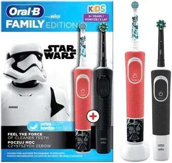 Oral-B Vitality Pro Cross Action + Vitality D100 Kids Star Wars (2 шт, черный/красный)