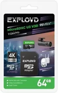 Exployd Vision microSDXC 64GB EX64GCSDXC10-U3-V30 (с адаптером)