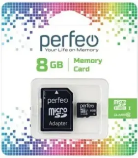 Perfeo microSDHC Class 10 8GB PF8GMCSH10A (с адаптером)