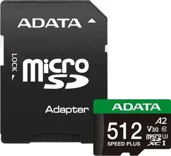 ADATA SPEED PLUS microSDXC 512GB UD512GUI3V30A2SP-RA1 (с адаптером)
