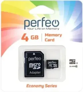Perfeo microSDHC PF4GMCSH10AES 4GB (с адаптером)