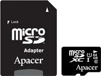 Apacer microSDXC (Class 10) 64GB + адаптер [AP64GMCSX10U1-R]