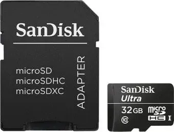 SanDisk Ultra microSDHC 32GB UHS-I + адаптер [SDSDQL-032G-R35A]