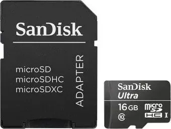 SanDisk Ultra microSDHC 16GB UHS-I + адаптер [SDSDQL-016G-R35A]