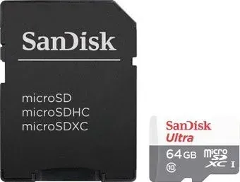 SanDisk Ultra microSDXC 64GB UHS-I/U1 + адаптер [SDSQUNB-064G-GN3MA]