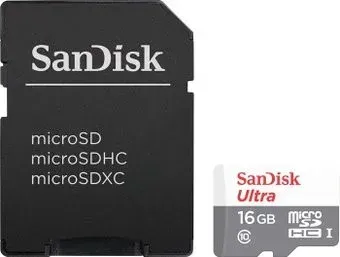 SanDisk Ultra microSDHC 16GB UHS-I/U1 + адаптер [SDSQUNB-016G-GN3MA]