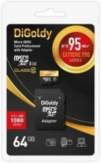 DiGoldy Extreme Pro microSDXC 64GB DG064GCSDXC10UHS-1-ElU3 (с адаптером)