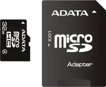 ADATA microSDHC (Class 4) 32GB + SD адаптер (AUSDH32GCL4-RA1)