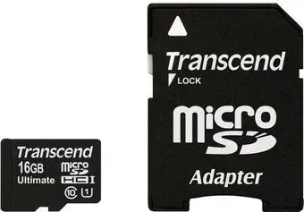 Transcend microSDHC (Class 10) UHS-I 16GB + SD адаптер (TS16GUSDHC10U1)