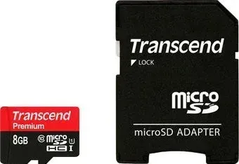 Transcend microSDHC Class 10 UHS-I 8GB + адаптер (TS8GUSDU1)