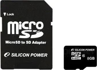 Silicon-Power microSDHC (Class 10) 8 Гб + адаптер (SP008GBSTH010V10)