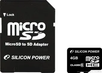 Silicon-Power microSDHC (Class 6) 4 Гб (SP004GBSTH006V10-SP)
