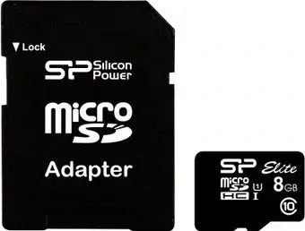 Silicon-Power microSDHC SP008GBSTHBU1V10SP 8GB (с адаптером)