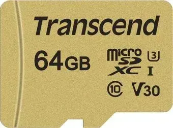 Transcend microSDXC 500S 64GB + адаптер