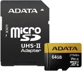 ADATA microSDXC UHS-II 64GB + адаптер [AUSDX64GUII3CL10-CA1]