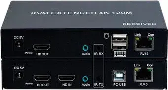 USBTOP KVM-удлинитель HDMI 4K на 120 метров, (черный)