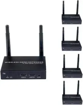 USBTOP HDMI по Wi-Fi до 200 метров, активный, FullHD 1080p, (комплект 1 передатчик + 4 приемника, черный)