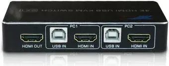USBTOP 2-х портовый KVM-переключатель HDMI2.0 4K60Hz +hotkey, (черный)