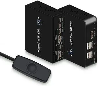 USBTOP 2-х портовый KVM-переключатель HDMI USB, (черный)