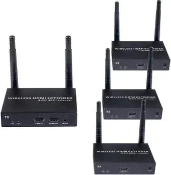 USBTOP HDMI по Wi-Fi до 200 метров, активный, FullHD 1080p, (комплект 1 передатчик + 3 приемника, черный)