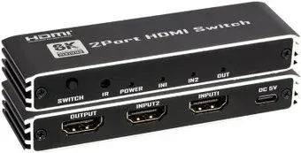 USBTOP 2×1 HDMI 2.1 UltraHD 8K 60Гц, HDCP 2.3, пульт ДУ, активный 559411 (черный)