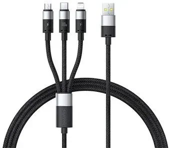Baseus StarSpeed One-for-Three Fast Charging Cable USB Type-A - USB Type-C/microUSB/Lightning (1.5 м, черный)