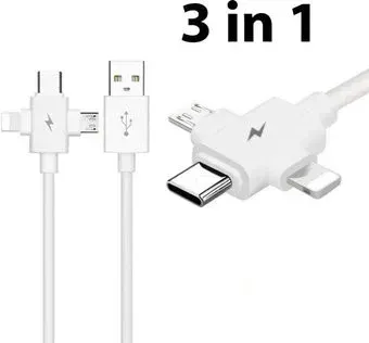 USBTOP USB Type-A - microUSB, USB Type-C, Lightning 2A (1.5 м, белый)