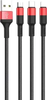 Hoco X26 USB Type-A - USB Type-C/microUSB/Lightning (1 м, черный/красный)