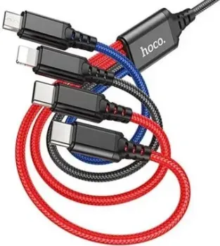 Hoco X76 Super USB Type-A - microUSB/Lightning/USB Type-Cx2 (1 м, черный/красный/синий)