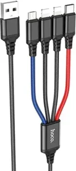 Hoco X76 USB Type-A - microUSB/USB Type-C/2 x Lightning (1 м, черный/красный/синий)