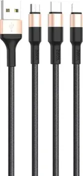 Hoco X26 USB Type-A - USB Type-C/microUSB/Lightning (1 м, черный/золотистый)