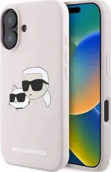 Lagerfeld Liquid Silicone NFT Karl &amp; Choupette Heads (MagSafe) для iPhone 16 KLHMP16SSKCHPPLP