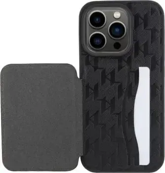 CG Mobile Lagerfeld Cardslot Stand PU Saffiano Monogram Plate logo Hard для iPhone 15 Pro Max KLHCP15XSAKLPSCK