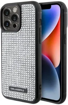 CG Mobile Lagerfeld Diamond Rhinestone Metal logo Hard для iPhone 15 Pro KLHCP15LHDSPLG