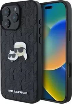Lagerfeld PU Grained Monogram NFT Karl&amp;Choupette metal Heads для iPhone 16 Pro KLHCP16LPGKLKCPK