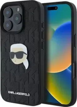 Lagerfeld PU Grained Monogram NFT Karl metal Head для iPhone 16 Pro Max KLHCP16XPGKLKIPK