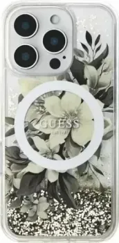 Guess Liquid Glitter Flowers (MagSafe) для iPhone 16 Pro GUHMP16LLFMWTE