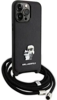CG Mobile Lagerfeld Crossbody PU Saffiano NFT Karl &amp; Choupette Metal Hard для iPhone 15 Pro Max KLHCP15XSAKCPSK