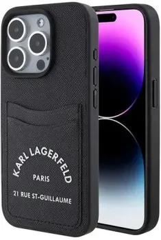 CG Mobile Lagerfeld Cardslot PU Saffiano RSG 3D rubber logo Hard для iPhone 15 Pro Max KLHCP15XSAPRSGK