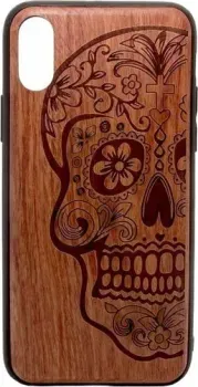 Case Wood для Apple iPhone X (палисандр, череп женский)