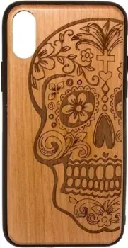 Case Wood для Apple iPhone X (черешня, череп женский)
