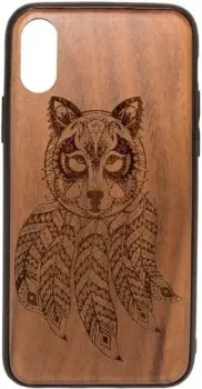 Case Wood для Apple iPhone X (грецкий орех, волк III)