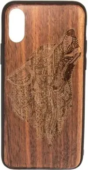 Case Wood для Apple iPhone X (грецкий орех, волк II)