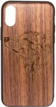 Case Wood для Apple iPhone X (грецкий орех, волк I)