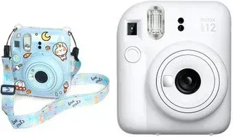 Fujifilm Instax Mini 12 (белый) + голубой чехол Sundays с ремнем