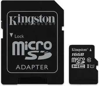 Kingston microSDHC 16GB SDC10G2/16GB (с адаптером)